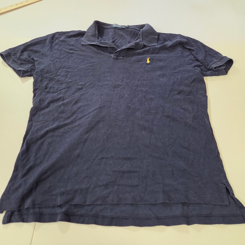 Polo Ralph Lauren Mens XL Navy Blue Short Sleeve Pique Polo Yellow Pony Logo